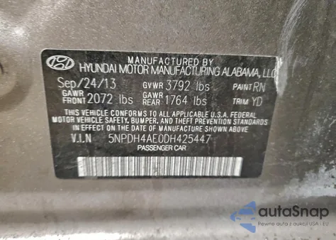 2013 Hyundai Elantra Gls из США, поврежденный, VIN 5NPDH4AE0DH425447